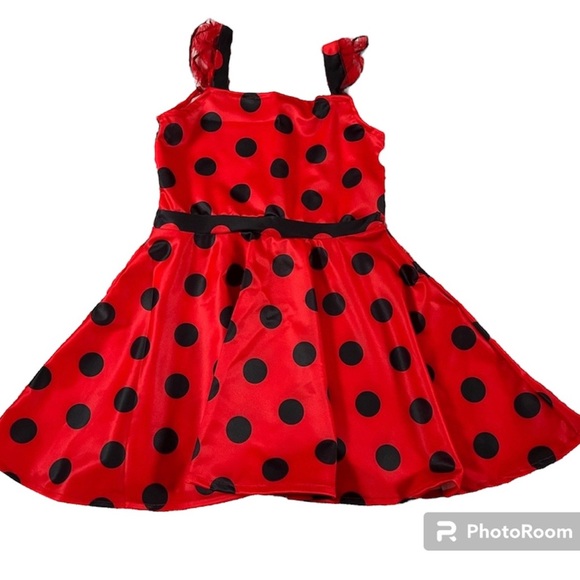 NWT Girls Red dress with black polka dot size 8-10 clip earrigs included - Picture 1 of 17